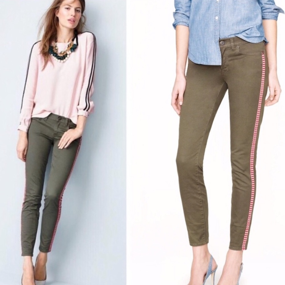J Crew toothpick jeans tux stripe green